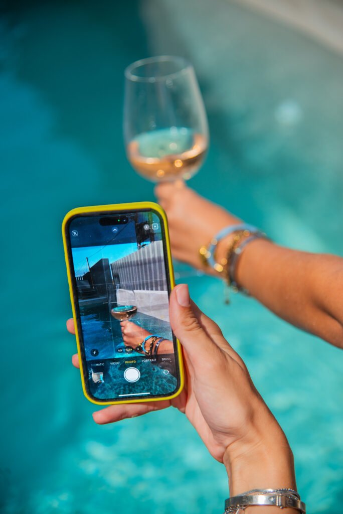 wine glass by the pool
