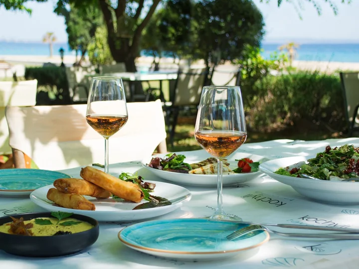 Fresh Greek seafood dinner at a local taverna in Flogita promenade
